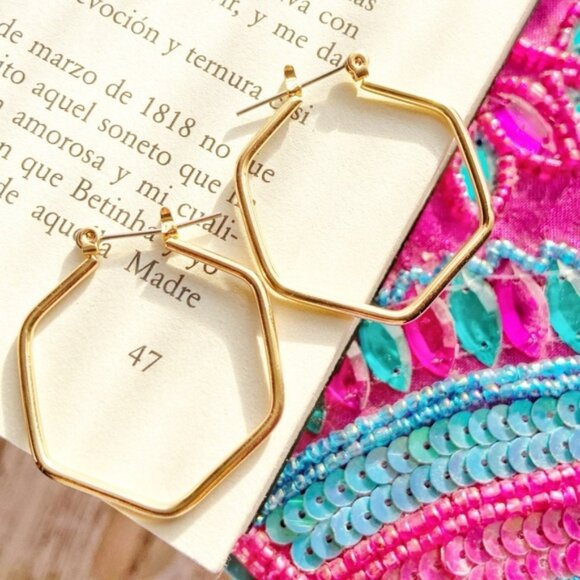 Alquimia Gold Hexagon Hoop Earrings - Picture 1 of 5
